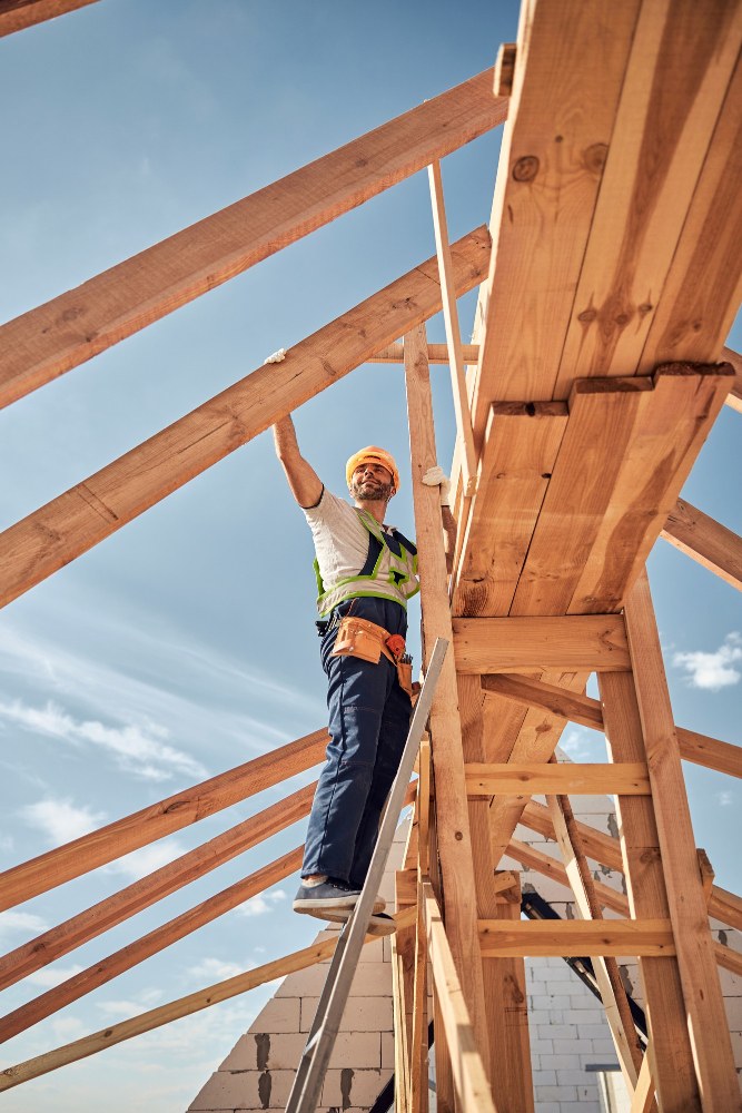 Builder constructing a roof